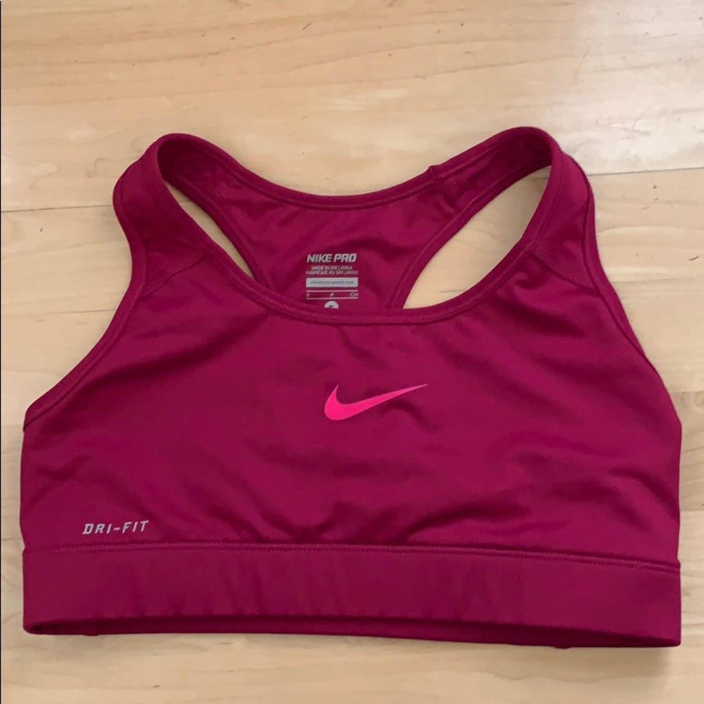 Maroon Nike Pro high impact sports bra